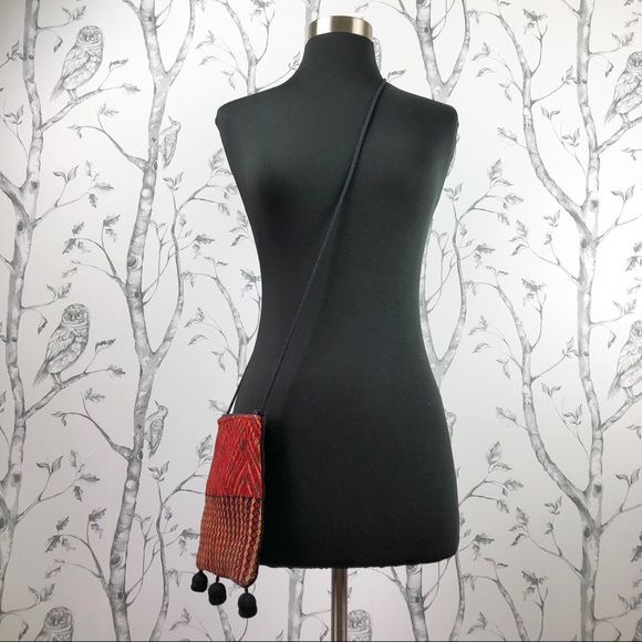 Woven boho crossbody tapestry bag rust orange red - Picture 3 of 8